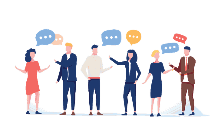 従業員が集まって話しているイラスト